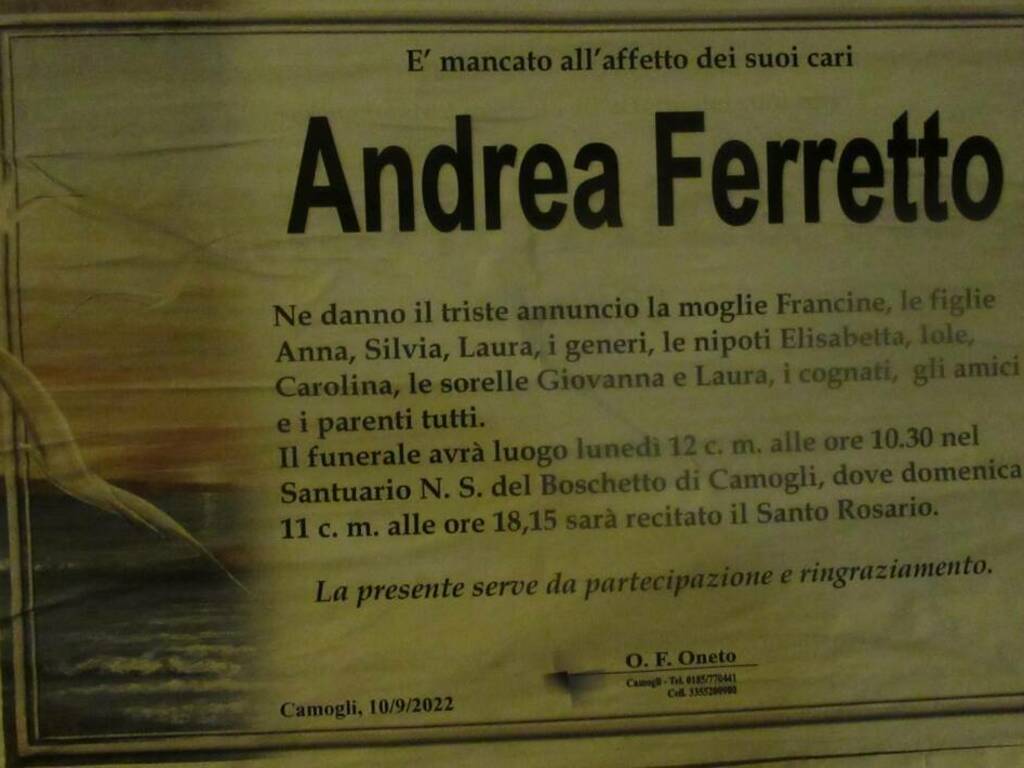 Camogli: addio ad Andrea Ferretto, principe del commercio